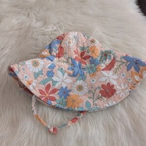 Angel Dear Tropical Retro Floral Baby Sun Hat Pink Blue 0-6 Months